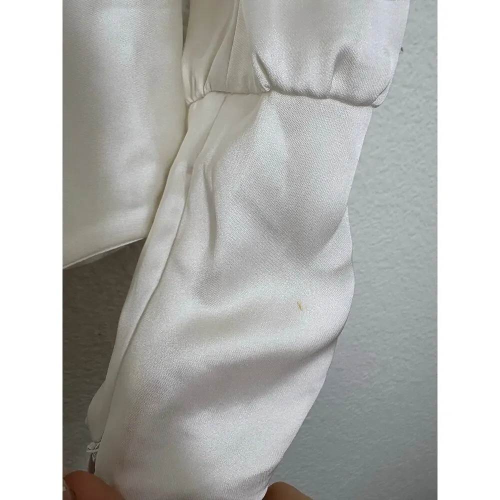 Zara White Satin High Neck Cowl Back Top Size XS Draped Tie Back Quiet Luxury